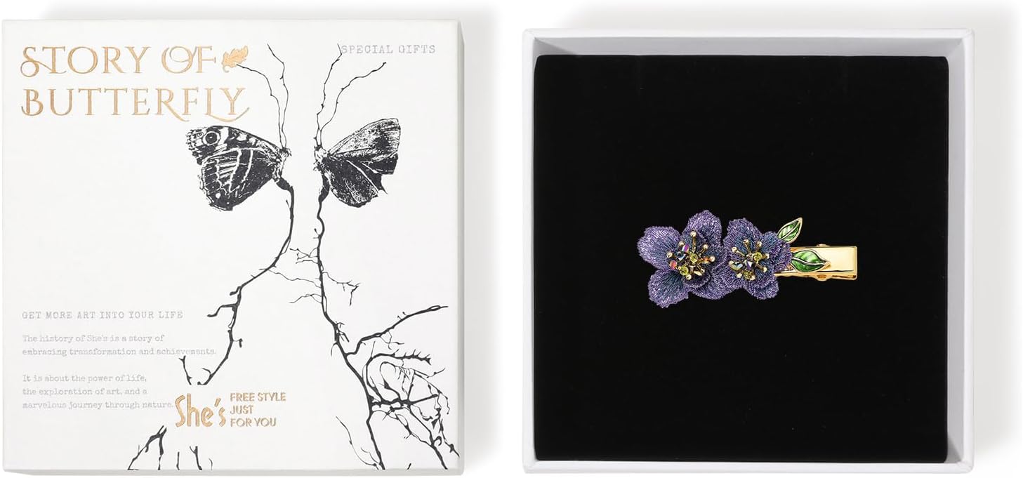 Forget me not Flower Brooch Handmade Gold Thread Embroidered and hand-Drip Enamel leaf, Gradient Botanical Floral Brooch pins for women, SHE'S FREE STYLE JUST FOR YOU [Bencao Gangmu Series]Vintage Plant Jewelry