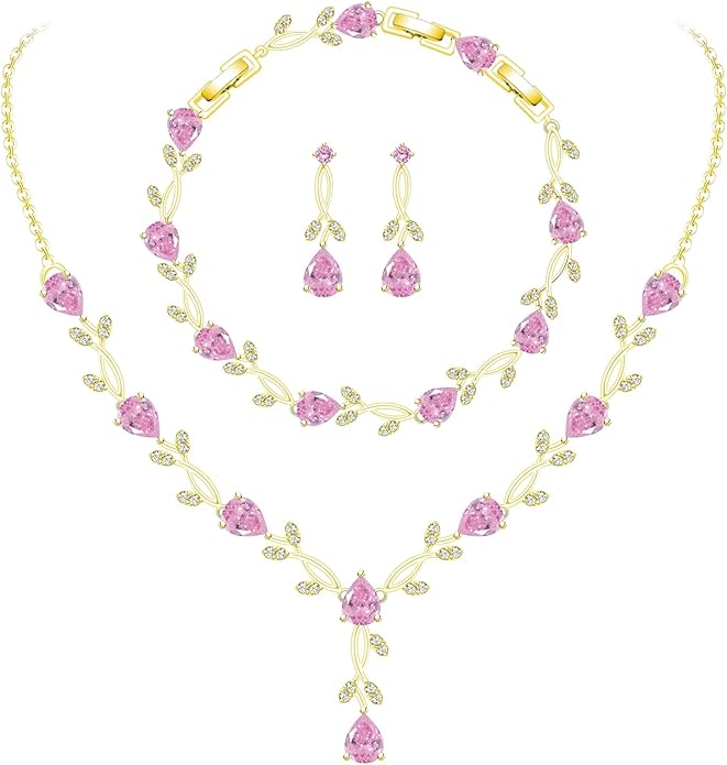 GZWHD Wedding Jewelry Sets for Bride Bridesmaid Women Cubic Zirconia Necklace Earrings Bracelet Set Gift for Mother Friend Wife Daughter Sister Party Prom Jewelry