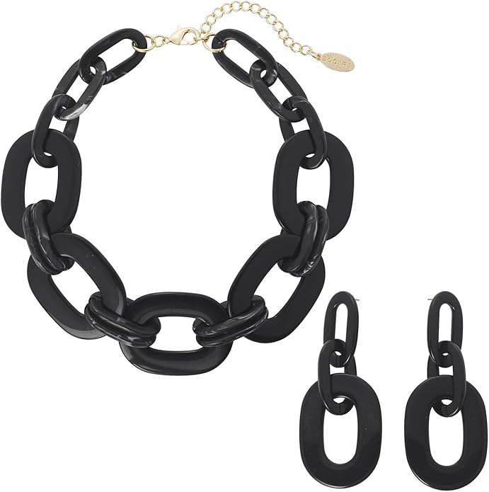 Bocar Acrylic Chunky Statement Necklace for Women Cube Link Chain Collar Necklace and Hoop Earrings Costome Jewelry Set