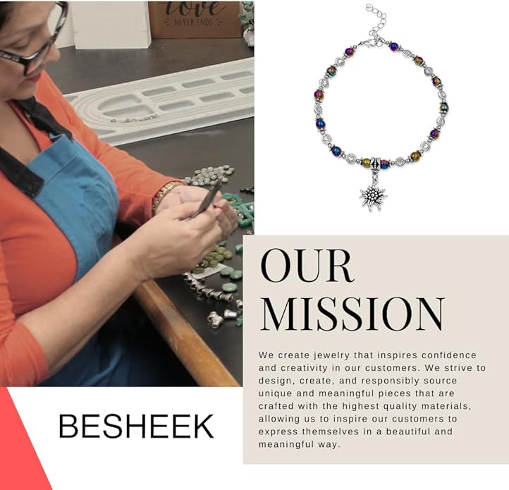 BESHEEK Rainbow Anklet Bracelet Hue Twisted Hematite and Round Artisan Beaded Anklet with Extension Handmade Hypoallergenic Beach Gala Wedding Style Jewelry