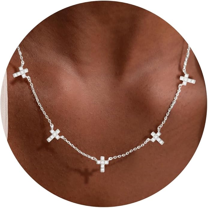 VRIUA Necklaces for Women - 14K Gold/Silver Plated Dainty Chain Necklace with Five Charms: Diamond, Bow, Snowflake, Cross, Flower, Clover, Butterfly, Heart, Star of David, and Star Trendy Jewelry