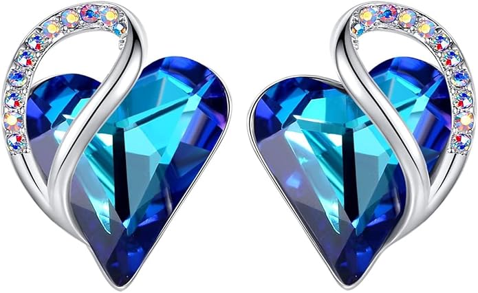 Leafael Infinity love Heart Birthstone Stud Earrings for Women, Valentine's Day Gifts for Mom, Wife, and Her, Silver Plated Birthday Jewelry