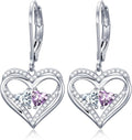 Valentines Day Gifts for Women, Heart Leverback Earrings Double Birthstone Dangle Earrings for Women, Love Jewelry for Her, Anniversary Birthday Gift for Mom Wife Girlfriend