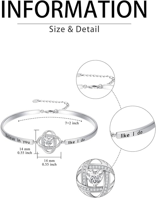 Valentines Day Gifts for Her, 18k White Gold Plated Love Knot Bracelets, Engraved Inspirational and Sentiment Bangle, Anniversary Birthday Jewelry Gift for Lover Wife Girlfriend Sister Friends