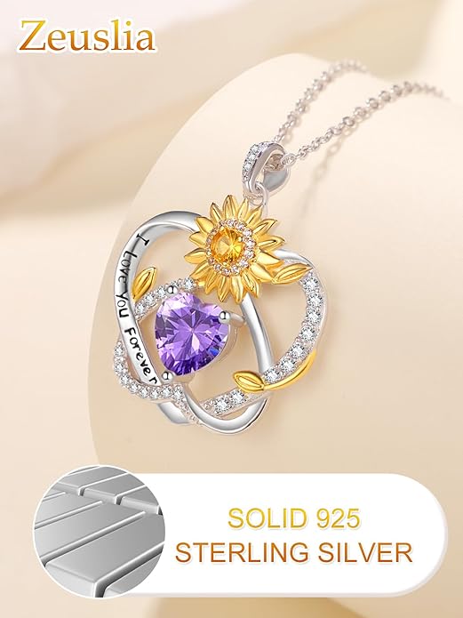 Valentine's Day Gifts for Wife 925 Sterling Silver Double Birthstone Pendant Necklaces I Love You for Always and Forever Necklace Anniversary Birthday Gifts for Wife Girlfriend Mom Her