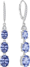 Women 925 Sterling Silver Birthstone 3-stone Leverback Drop Dangle Earrings 5A Cubic Zirconia Jewelry for Her