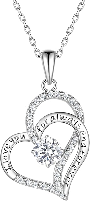 Birthday Gifts Double Heart Birthstone Necklace for Women, S925 Sterling Silver Pendant Necklace Jewelry for Her Mother Mom Wife Girlfriend