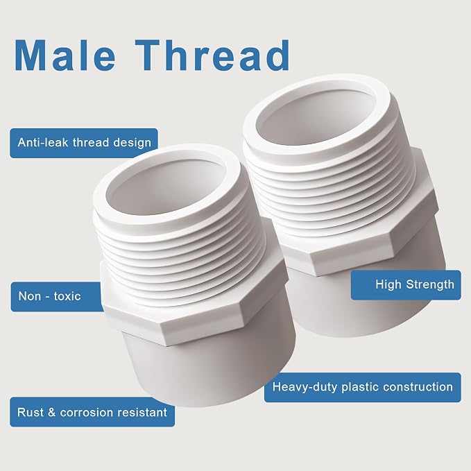 1 Inch Male Thread PVC Fittings White 2-Way PVC Pipe Coupling Adapter Connectors - Image 4