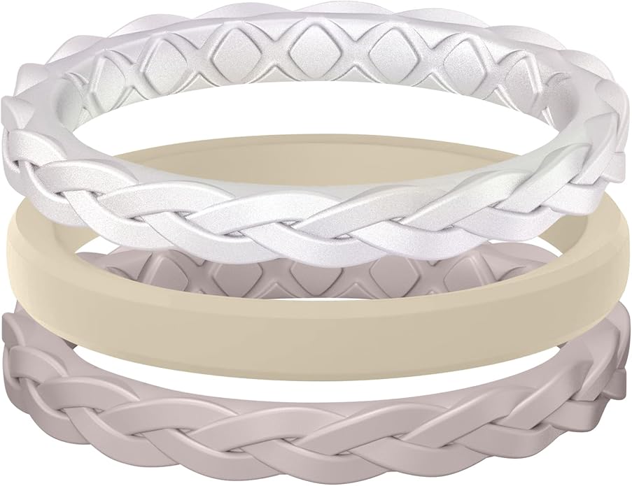 Egnaro Women's Wedding Bands, Silicone Thin and Stackable Rubber Engagement Ring, Variety Multipack With Breathable Grooves Workout Accessories