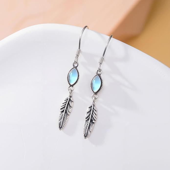 Feather Earrings for Women 925 Sterling Silver Western Boho Drop Dangle Earrings Vintage Feather Jewelry Gifts