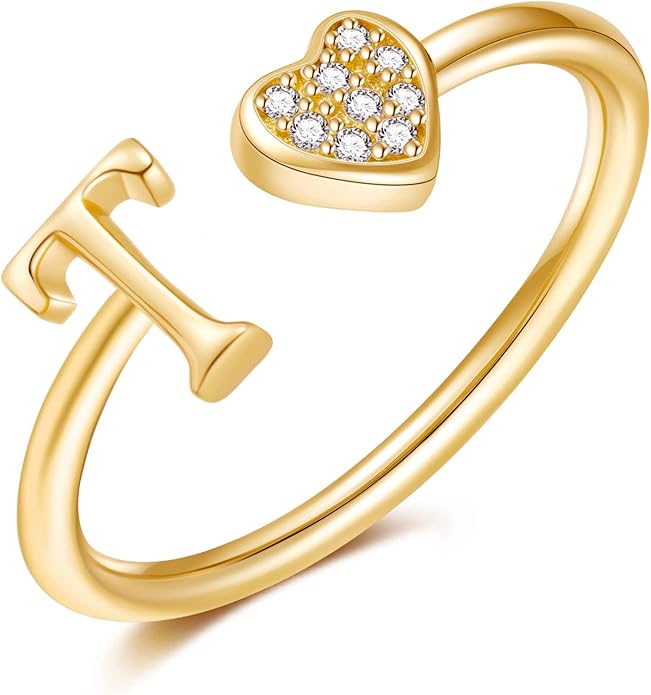 Valentines Day Gift Initial Rings for Teen Girls - S925 Heart Sterling Silver Rings for Teen Girls | 14K Gold/Rose Gold/Sterling Silver Plated Ring for Girls Kids Women Ring for Teenager Girls Gifts Adjustable, No Tarnish, Hypoallergenic