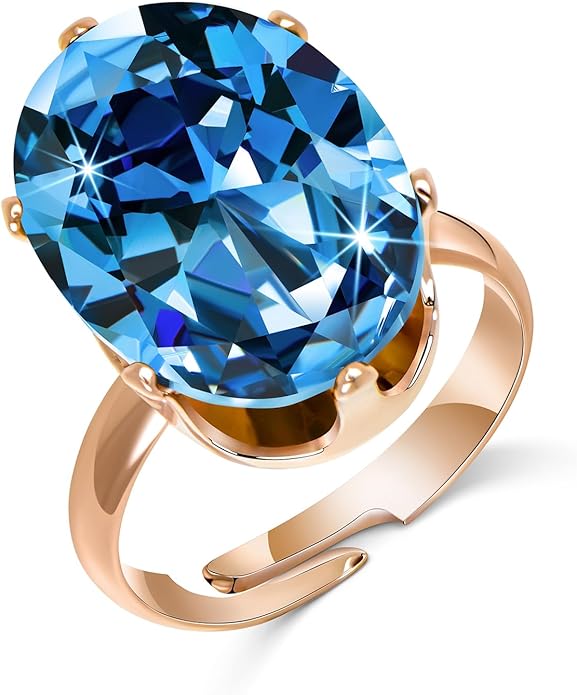 Linawe Cubic Zirconia Imitation Diamond Moissanite Rings for Women, 14K Gold/Rose Gold/Silver Adjustable Chunky Ring, Costume Rhinestone Jewelry for Wedding Engagement
