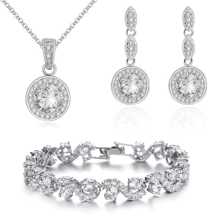 Crystalline Azuria Jewelry Sets For Women Wedding Jewelry Sets Bridal Jewelry Set With Necklace And Earring For Bride Cubic Zirconia Bridesmaid Jewelry