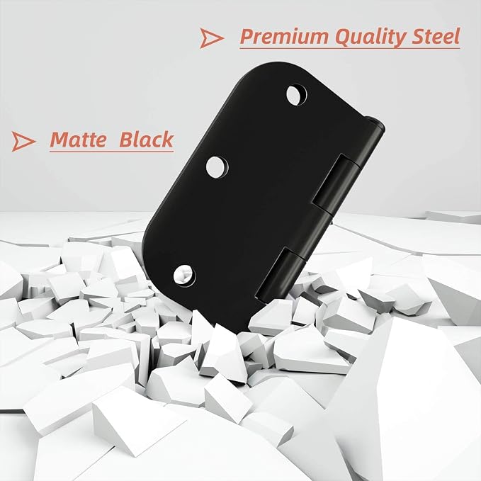 HOSOM 24 Pack Rounded Matte Black Door Hinges 3.5 x 3.5 inch - Image 4