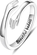 Yesteel S925 Sterling Silver Hug Ring for Women Teen Girls, Adjustable Ring Jewelry Mothers Day Birthday Gifts for Daughters Mom Sister Wife Friends Grandma