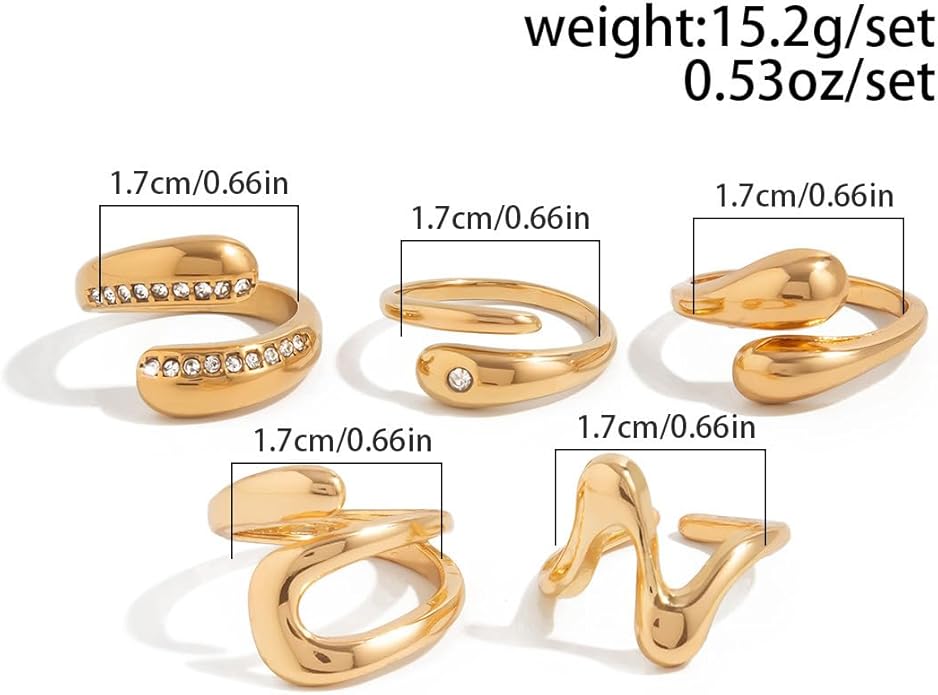 Chunky Gold Rings for Women Rhinestone Stackable Knuckle Ring Set Open Adjustable Statement Ring Set Dainty Crown Cross Midi Rings Fashion Jewelry Gift for Women