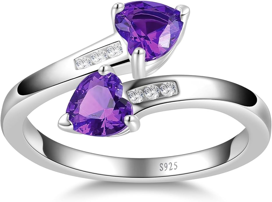 1CT Adjustable Women Heart Ring 925 Sterling Silver Birthstone Rings for Women Promise Ring for her Simulated Gemstone Statement Stackable Band Width 2mm Open Size 5~9