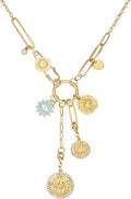 Charm Necklace for Women Gold Evil Eye Sun Moon Flower Coin Pendant Necklace Dainty Paperclip Chain Vintage Luck Amulet Choker Necklaces Celestial Jewelry Gift