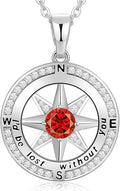 Peeshow Gifts for Women Wife-Compass Birthstone Necklace Gift for Wife Birthday Wedding Anniversary Women Jewelry for Her Girlfriend S925 Sterling Silver