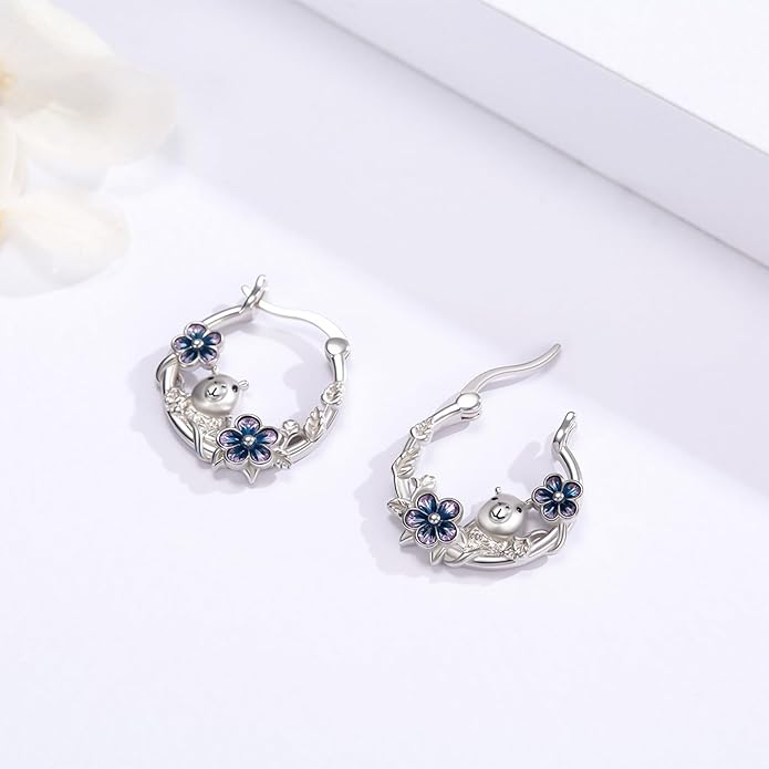 JUSTKIDSTOY Hypoallergenic Panda/Unicorn/Hummingbird/Dolphin Hoop Earrings for Women 925 Sterling Silver Animal Huggie Hoop Earrings Jewelry Gifts for Sensitive Ears