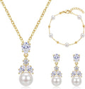 Hadskiss Wedding Jewelry Sets for Women/Brides/Bridesmaids, Cubic Zirconia Pearl Necklace Earrings Bracelet Set 18K Gold Plated Hypoallergenic Jewelry for Wedding Prom Party