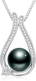 Tahitian Black Pearl 18K White Gold Plated Sterling Silver Heart/Infinity/Four Leaf Clover Pendant Necklace Jewelry Gifts for Women Wife Mom Girlfriend Wedding Birthday Anniversary Christmas