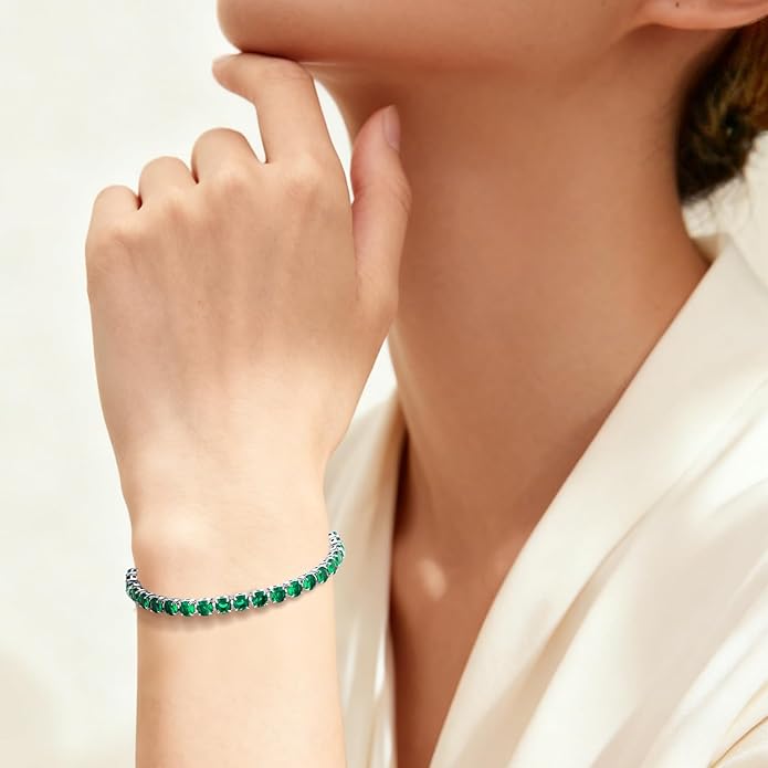 SUNFEEL Birthstone Bracelet Jewelry for Women Sterling Silver with Gold Plated Tennis Bracelet Classic Bolo Adjustable Chain Anniversary Birthday Gifts for Women Mom Wife Her