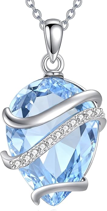 Birthstone Necklace for Women Sterling Silver Teardrop Pendant Necklace Birthday Jewelry Gift for Women