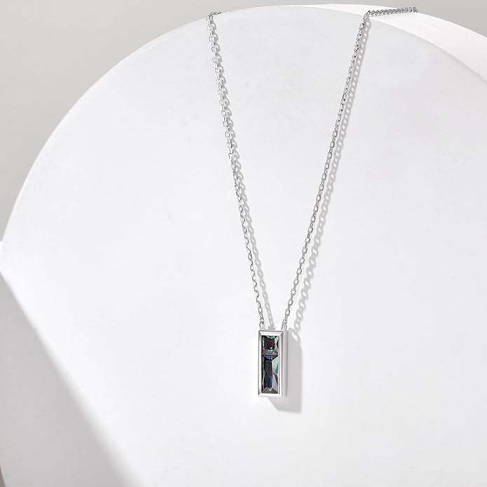 SUNFEEL Birthstone Necklace for Women, S925 Sterling Silver Necklaces with Square Cubic Zirconia Gemstone Necklace Women's Jewelry Anniversary Birthday Gifts for Women Mom Wife Her