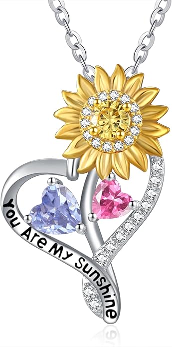 Valentine's Day Gifts for Wife 925 Sterling Silver Double Birthstone Pendant Necklaces I Love You for Always and Forever Necklace Anniversary Birthday Gifts for Wife Girlfriend Mom Her