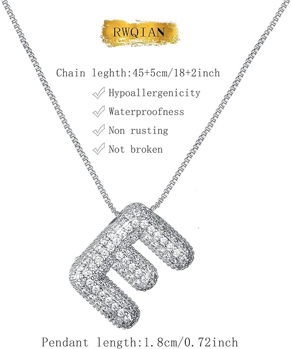 RWQIAN Letter Necklace for Women Bubble, Chunky Initial Alphabet A-Z Pendant Puffy Name Personalized Necklace Dainty Zircon CZ Fashion Jewelry Gifts for Girls Girlfriend