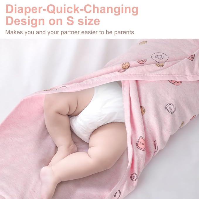 Premium Soft Cotton Baby Swaddle Blankets, Unisex Baby Blanket Wrap for Newborn Baby Boys Girls, Skin Friendly Wearable Swaddling Sleep Sack Calms Startle Reflex (Button, Peachpink, 0-3 Months)