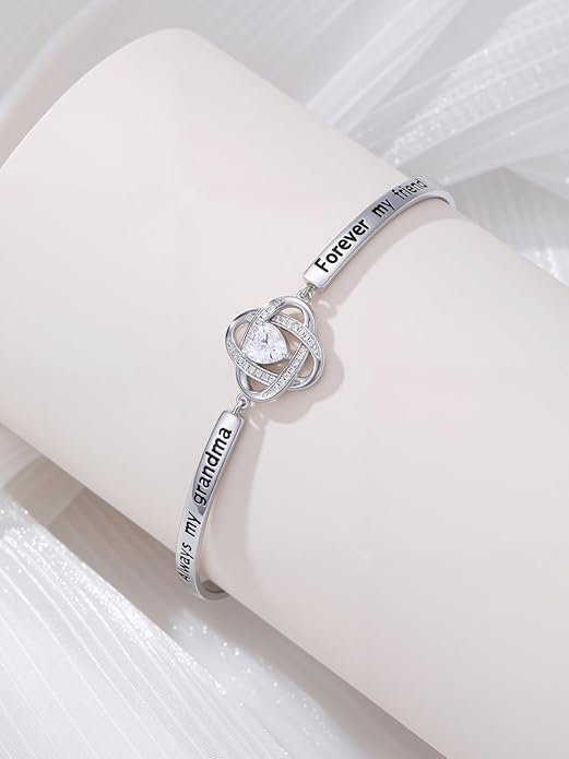 Valentines Day Gifts for Her, 18k White Gold Plated Love Knot Bracelets, Engraved Inspirational and Sentiment Bangle, Anniversary Birthday Jewelry Gift for Lover Wife Girlfriend Sister Friends