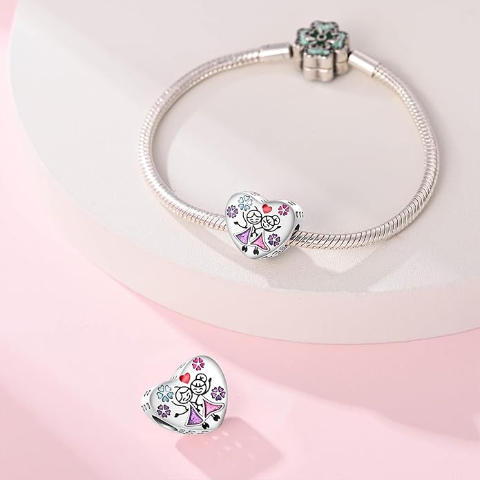 Charm Beads for Women, S925 Sterling Silver Dangle Charm Beads for European Charm Bracelet & Snake Chain Bracelets, Love Family Friendship Butterfly Pet Flower Designs, Gift Box Included