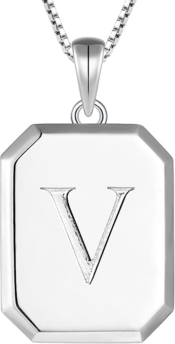 YL Initial Necklace 925 Sterling Silver Square/Round/Heart Letter Pendant A-Z Alphabet Polished Jewelry for Women
