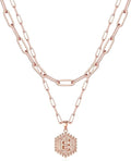 M MOOHAM Valentines Gifts for Women Teen Girls, 14K-Gold-Plated Initial Necklaces for Women Cute Hexagon Letter Initial Necklace Layered Necklaces for Womens Teen Girl Valentines Jewelry Gifts