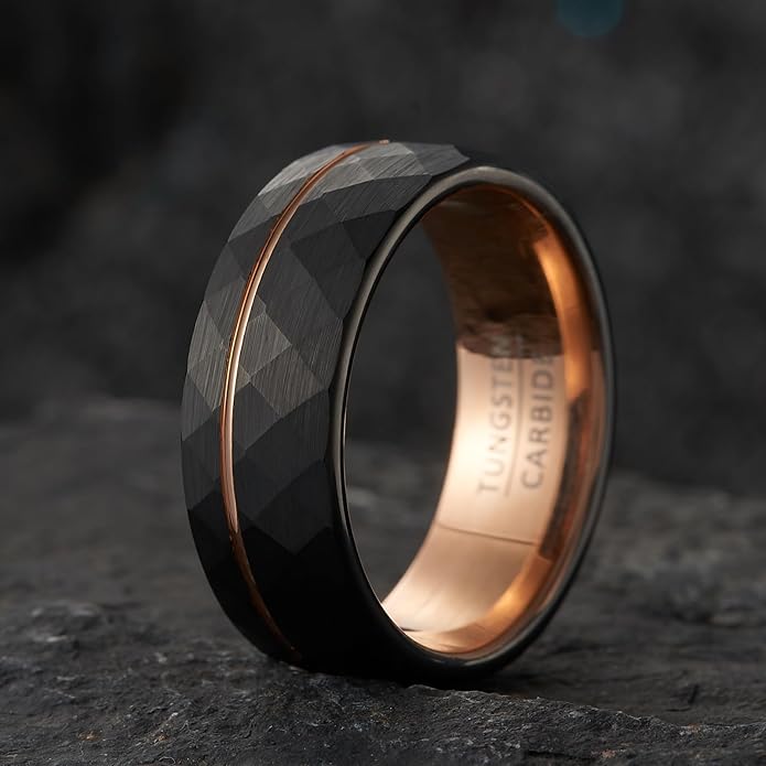 Men's Diamond Array Split Band - 8mm Wide Black Tungsten Wedding Ring