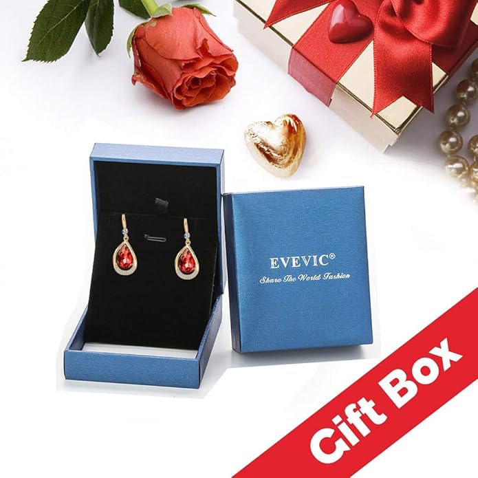 Austrian Crystal Halo Teardrop Hollow Drop Dangle Earrings for Women 14K Rose Gold Plated Hypoallergenic Jewelry Gifts