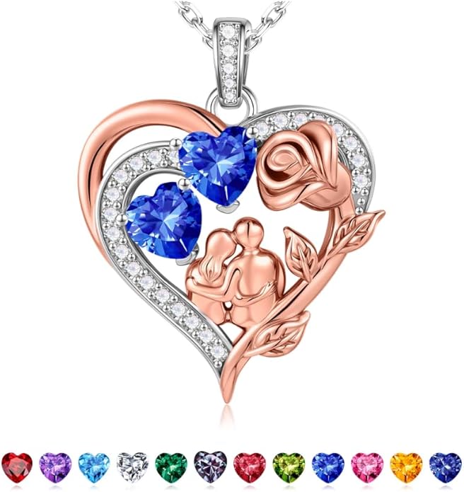 Iefil Valentines Day Gifts for Her - 925 Sterling Silver Birthstone Necklace for Women, Anniversary Birthday Gifts for Wife Girlfriend Mom