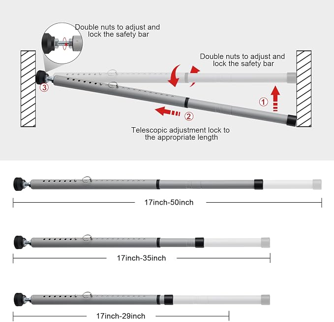 Sliding Door Security Bar, 17.7-50.5inch Heavy Duty Adjustable Sliding Patio - Image 4