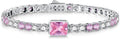 Birthstone Bracelets for Women Birthday Gifts 4CT Radiant Cut Birthstone 4mm Sterling Silver White Gold Tennis Bracelets for Women Round Cut 5A Cubic Zirconia Bezel Setting 7 Inch