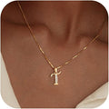 Initial Necklace for Women, 14K Gold Plated Box Chain Letter Pendant, Trendy Name Necklace, Dainty Personalized Jewelry Valentines Day Gift for Her