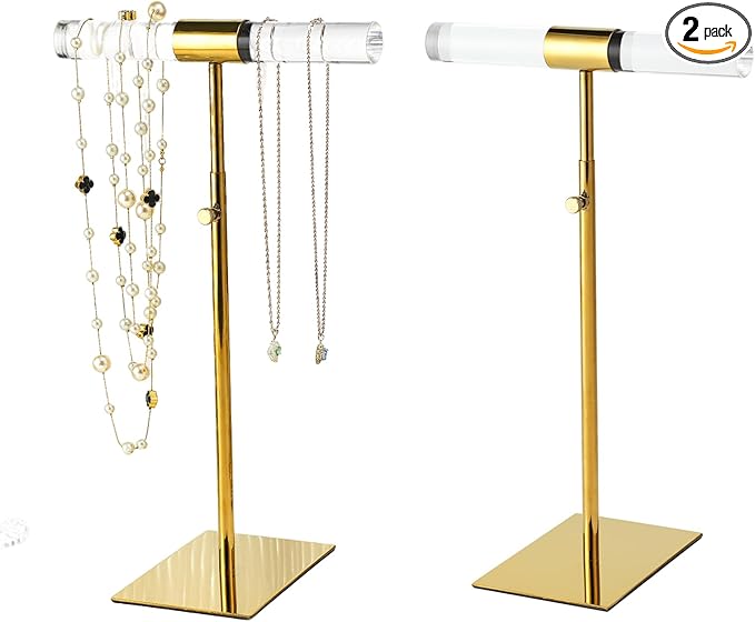 Acrylic Jewelry Towers - Stainless Steel Long Necklace Stand, Adjustable Height Tabletop Jewelry Organizer for Home & Boutique