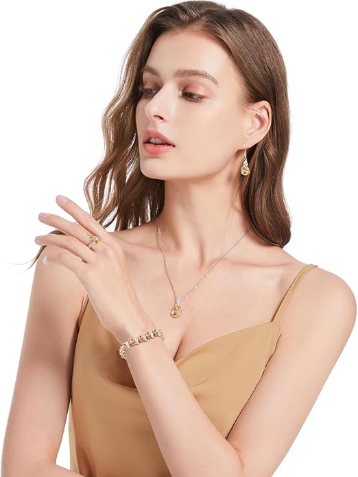 LMXXVJ Jewelry Set for Women,Teardrop Cubic Zirconia Necklace Earrings Adjustable Ring Bracelet Jewelry Set Formal Jewelry Gift
