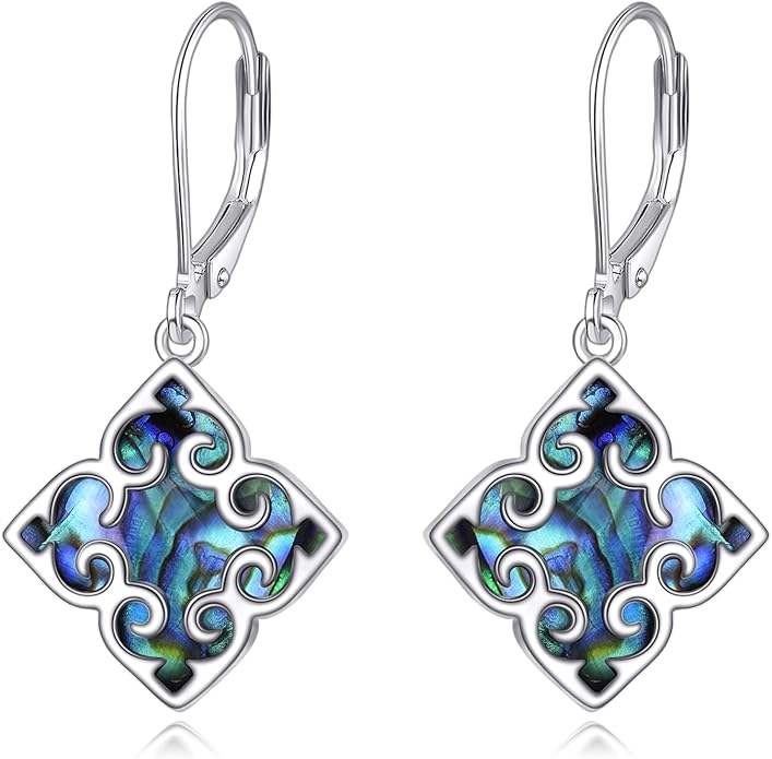 Abalone Shell Dangle Drop Earrings for Women 925 Sterling Silver Filigree Bohemian Earrings Jewelry Gift