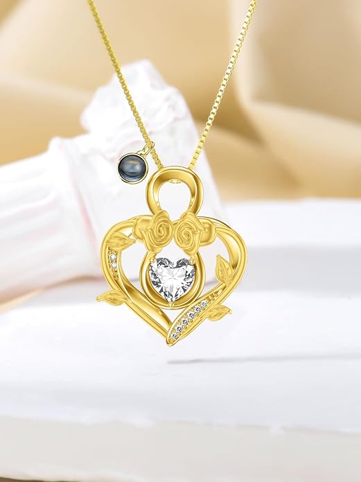 Midari 18K Gold Heart Birthstone Necklace 18K Gold Infinity Rose Necklace Birthday Christmas Jewelry Gifts for Women Wife Her Daughter Mom