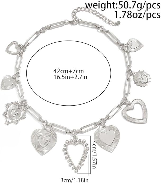 Chunky Gold Heart Necklace for Women,Y2K Big Heart Statement Necklace Long Puffy Hearts Chain Charm Necklaces Trendy Jewerly