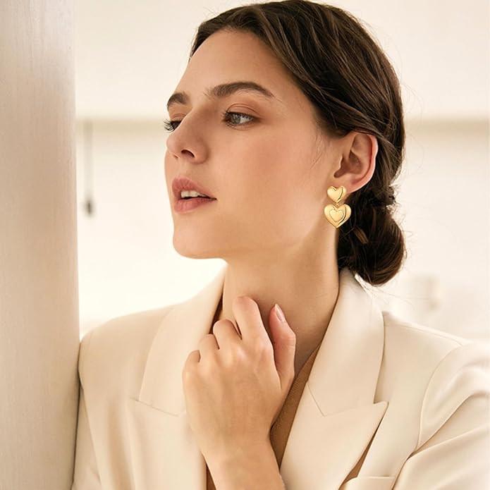 Chunky Gold Earrings for Women - Hammered Gold Plated Dangle Drop Jewelry Gifts