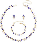 Austrian Crystal Rhinestone Choker Necklace Dangle Earring Link Bracelet Jewelry Set for Brides Bridesmaid Prom Costume Accessories for Women