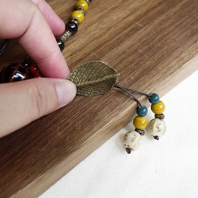 Boho Style Colorful Ceramic Bead Strand Necklace Adjustable Bohemian Jewelry Gift for Women, Fashion Clothing Matching Necklace